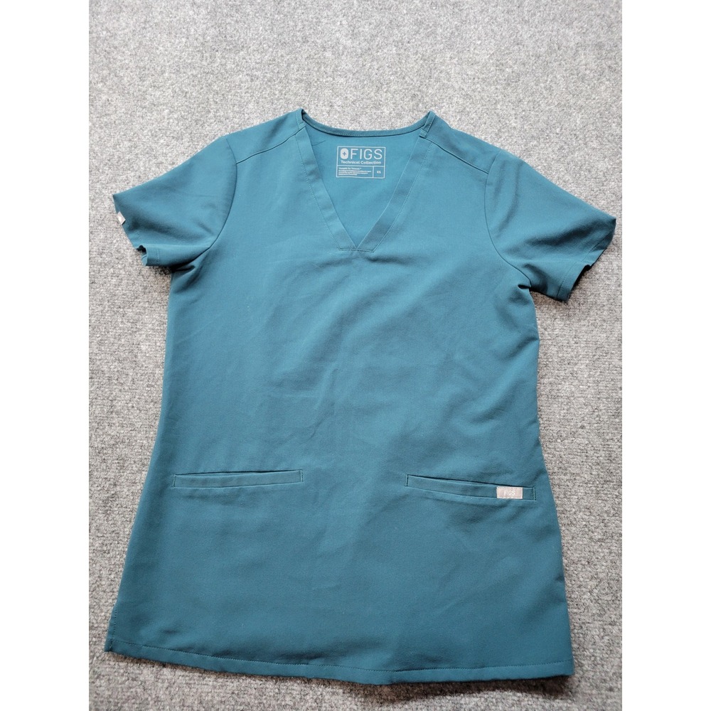 FIGS Casma Three-Pocket Scrub Top Teal Blue V-Neck XS FW1100